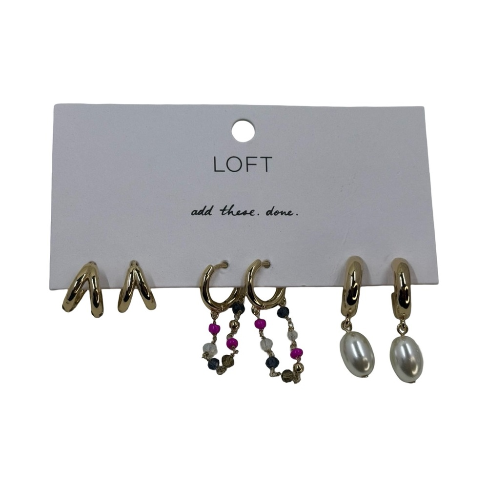 LOFT Gold Bead and Pearl Earring Set